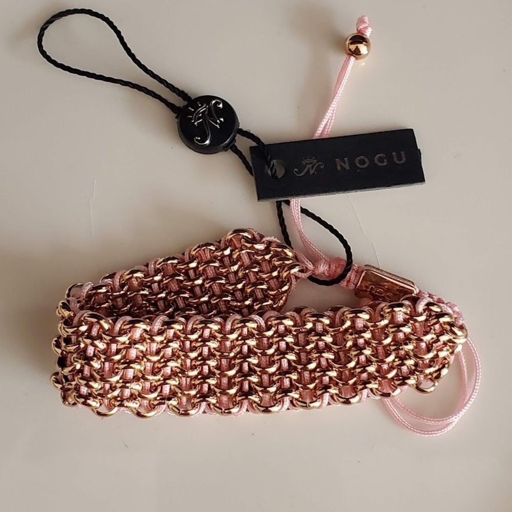 NOGU Kismet Rose Gold Pink Macrame Chainmail Adjustable Bracelet NWT